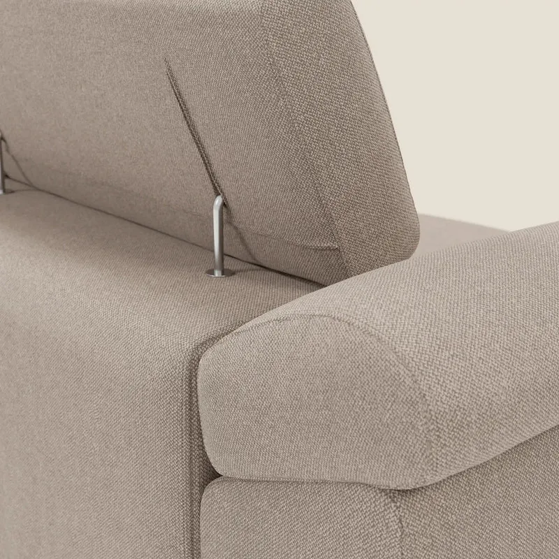 Donatello Canapé avec 3 assises extensibles accoudoirs avec coffre et têtières inclinables en tissu détachable T23 taupe