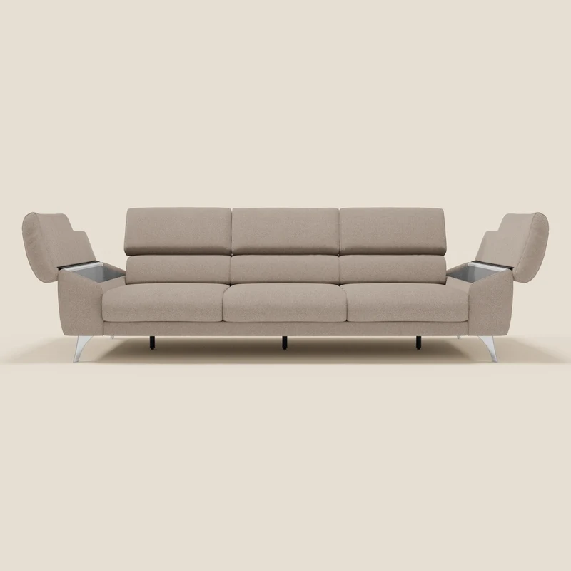 Donatello Canapé avec 3 assises extensibles accoudoirs avec coffre et têtières inclinables en tissu détachable T23 taupe