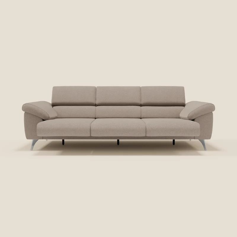 Donatello Canapé avec 3 assises extensibles accoudoirs avec coffre et têtières inclinables en tissu détachable T23 taupe