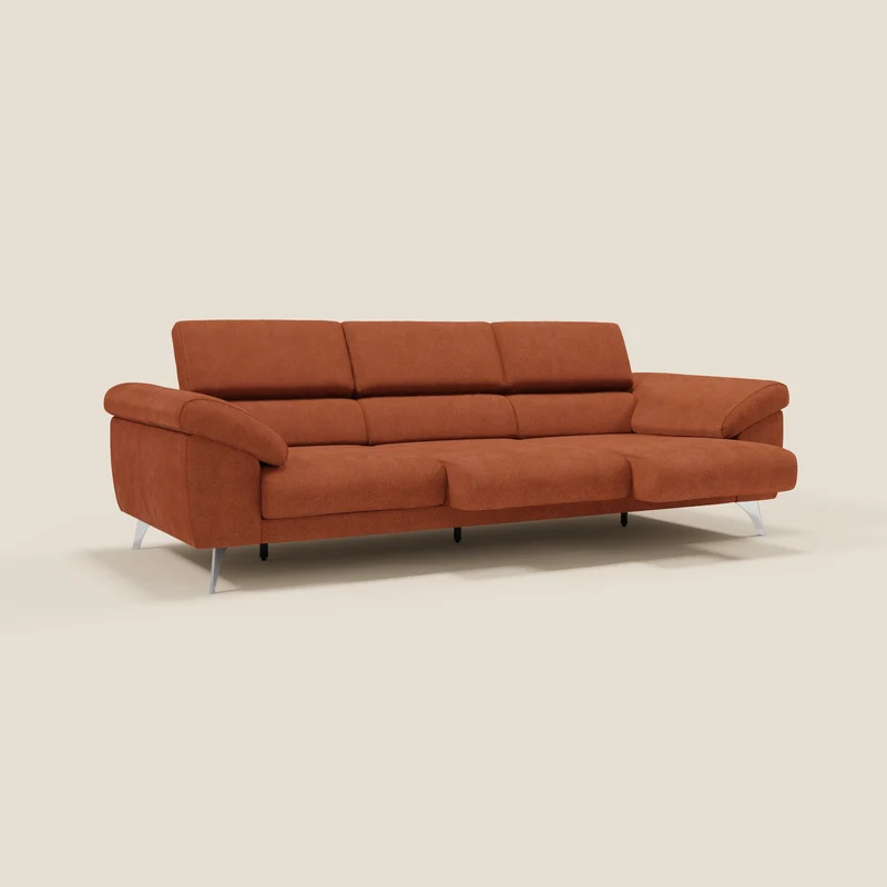 Donatello Canapé avec 3 assises extensibles accoudoirs avec coffre et têtières inclinables en tissu détachable T23 orange rouille