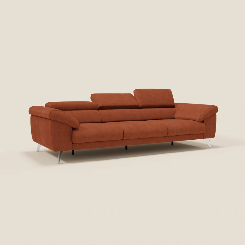Donatello Canapé avec 3 assises extensibles accoudoirs avec coffre et têtières inclinables en tissu détachable T23 orange rouille