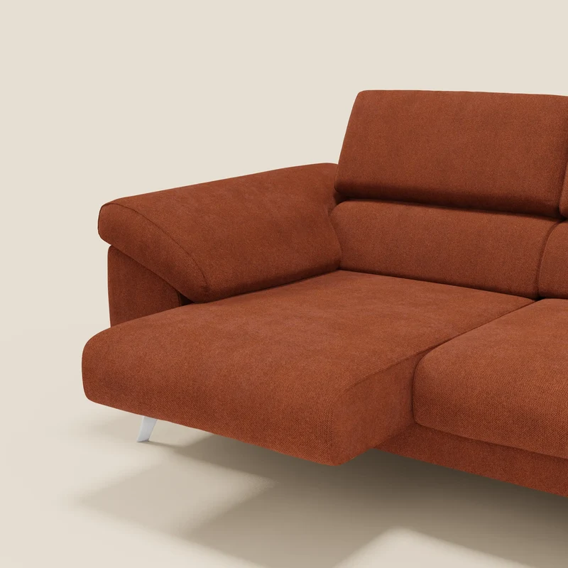 Donatello Canapé avec 3 assises extensibles accoudoirs avec coffre et têtières inclinables en tissu détachable T23 orange rouille