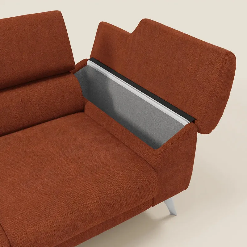 Donatello Canapé avec 3 assises extensibles accoudoirs avec coffre et têtières inclinables en tissu détachable T23 orange rouille