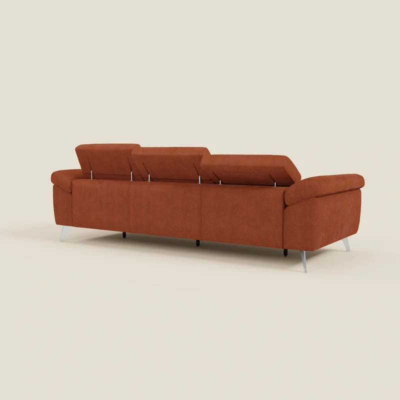 Donatello Canapé avec 3 assises extensibles accoudoirs avec coffre et têtières inclinables en tissu détachable T23 orange rouille
