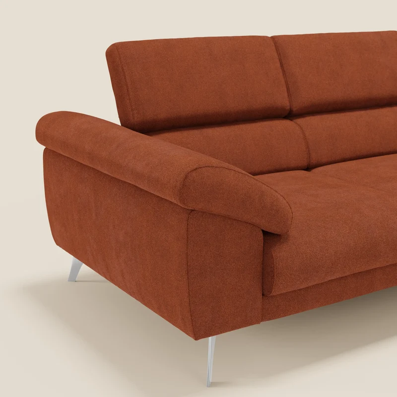 Donatello Canapé avec 3 assises extensibles accoudoirs avec coffre et têtières inclinables en tissu détachable T23 orange rouille