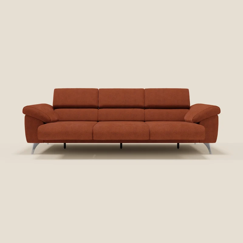 Donatello Canapé avec 3 assises extensibles accoudoirs avec coffre et têtières inclinables en tissu détachable T23 orange rouille