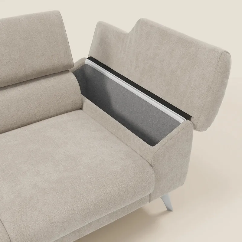 Donatello Canapé avec 3 assises extensibles accoudoirs avec coffre et têtières inclinables en tissu détachable T23 crème
