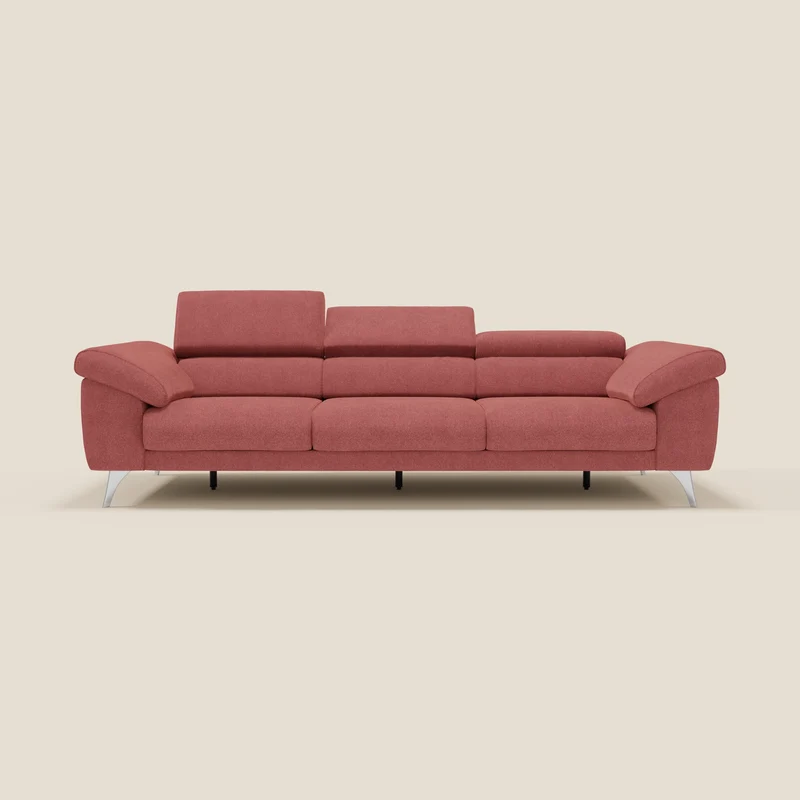 Donatello Canapé avec 3 assises extensibles accoudoirs avec coffre et têtières inclinables en tissu détachable T23 rouge cerise