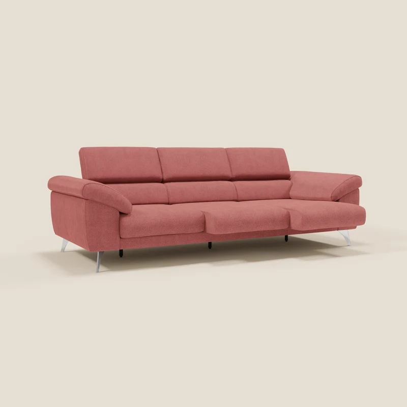 Donatello Canapé avec 3 assises extensibles accoudoirs avec coffre et têtières inclinables en tissu détachable T23 rouge cerise