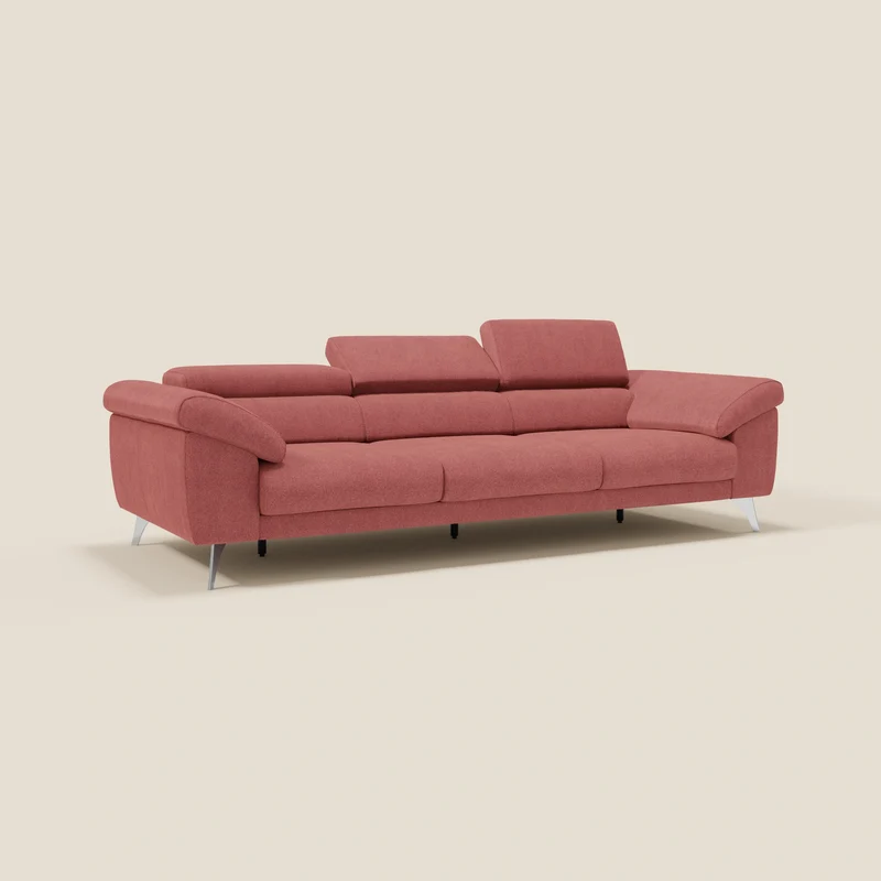 Donatello Canapé avec 3 assises extensibles accoudoirs avec coffre et têtières inclinables en tissu détachable T23 rouge cerise