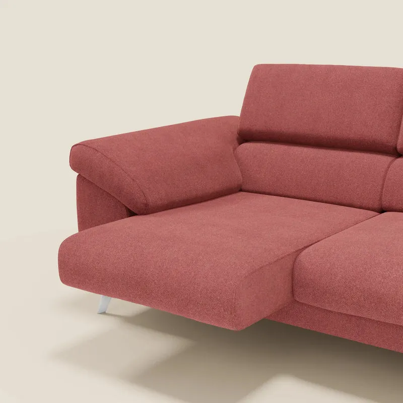 Donatello Canapé avec 3 assises extensibles accoudoirs avec coffre et têtières inclinables en tissu détachable T23 rouge cerise