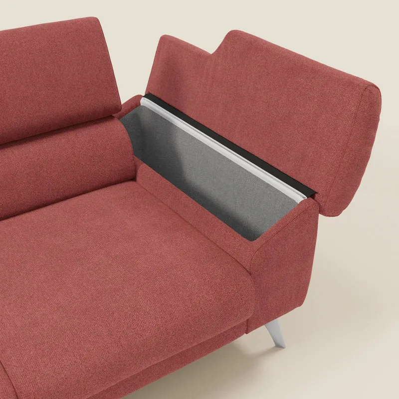 Donatello Canapé avec 3 assises extensibles accoudoirs avec coffre et têtières inclinables en tissu détachable T23 rouge cerise