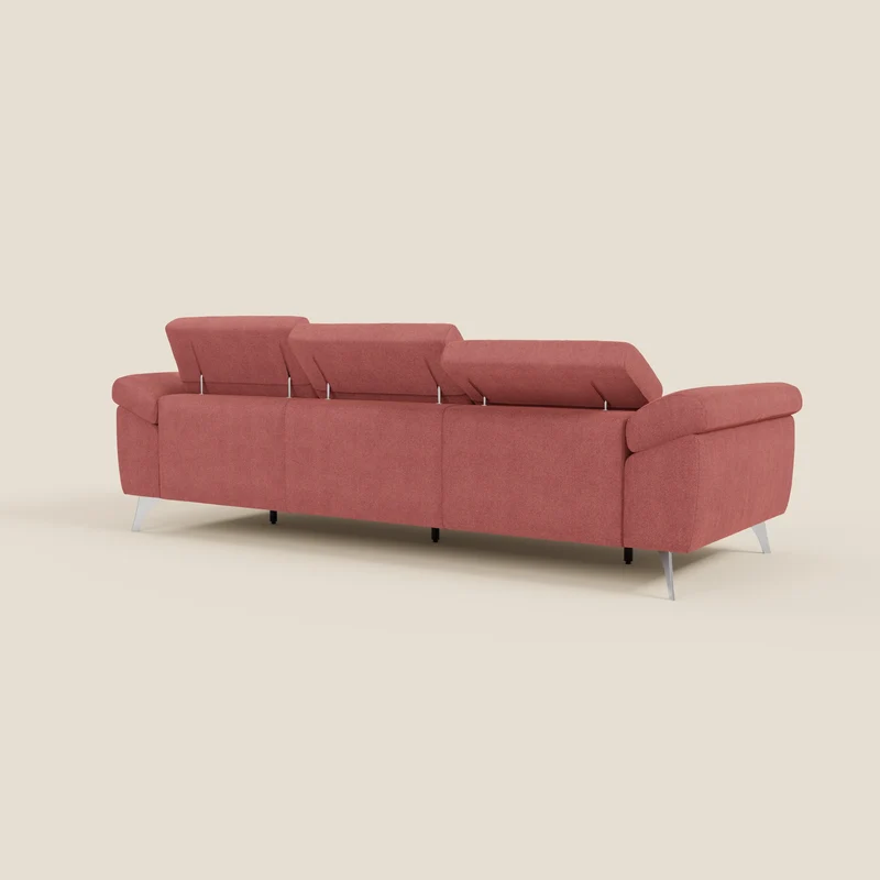 Donatello Canapé avec 3 assises extensibles accoudoirs avec coffre et têtières inclinables en tissu détachable T23 rouge cerise