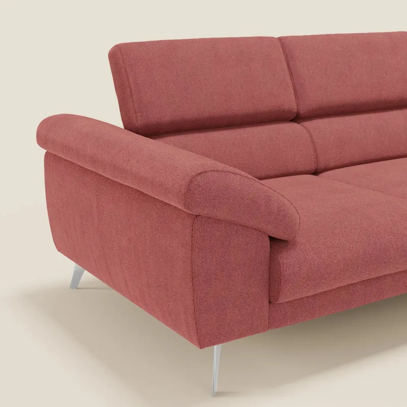 Donatello Canapé avec 3 assises extensibles accoudoirs avec coffre et têtières inclinables en tissu détachable T23 rouge cerise