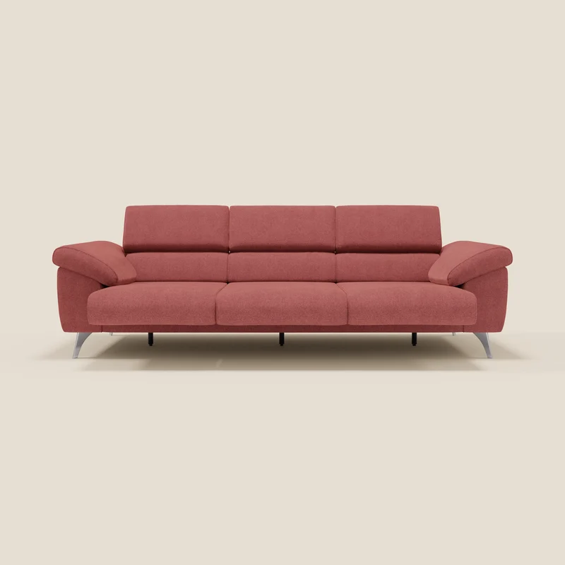 Donatello Canapé avec 3 assises extensibles accoudoirs avec coffre et têtières inclinables en tissu détachable T23 rouge cerise