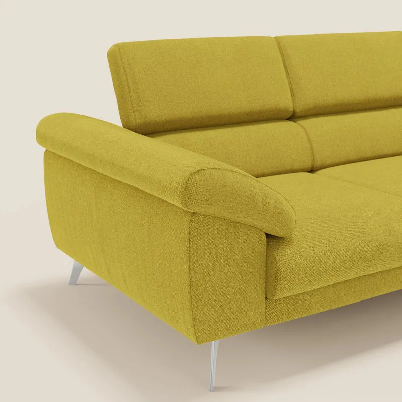 Donatello Canapé avec 3 assises extensibles accoudoirs avec coffre et têtières inclinables en tissu détachable T23 jaune soleil