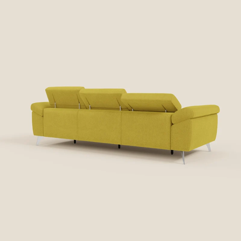 Donatello Canapé avec 3 assises extensibles accoudoirs avec coffre et têtières inclinables en tissu détachable T23 jaune soleil