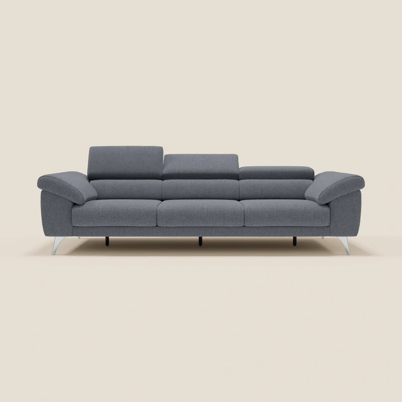 Donatello Canapé avec 3 assises extensibles accoudoirs avec coffre et têtières inclinables en tissu détachable T23 bleu graphite