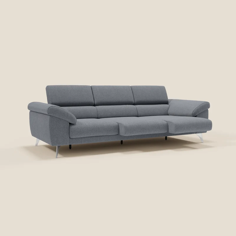 Donatello Canapé avec 3 assises extensibles accoudoirs avec coffre et têtières inclinables en tissu détachable T23 bleu graphite