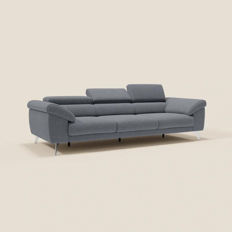 Donatello Canapé avec 3 assises extensibles accoudoirs avec coffre et têtières inclinables en tissu détachable T23 bleu graphite