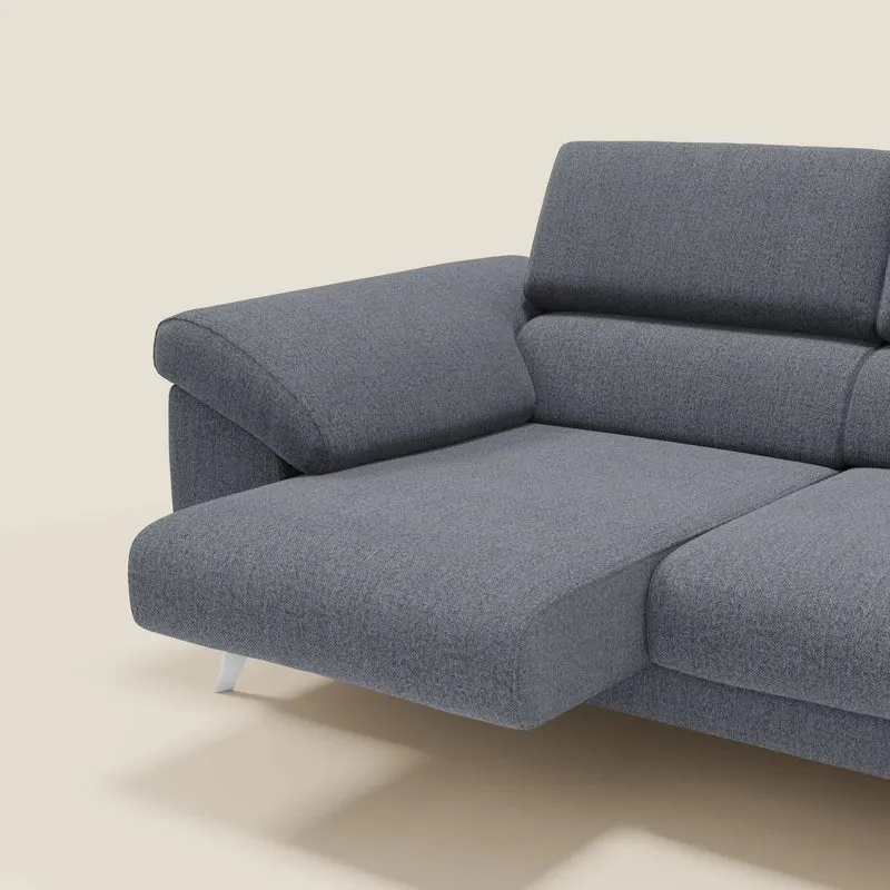 Donatello Canapé avec 3 assises extensibles accoudoirs avec coffre et têtières inclinables en tissu détachable T23 bleu graphite