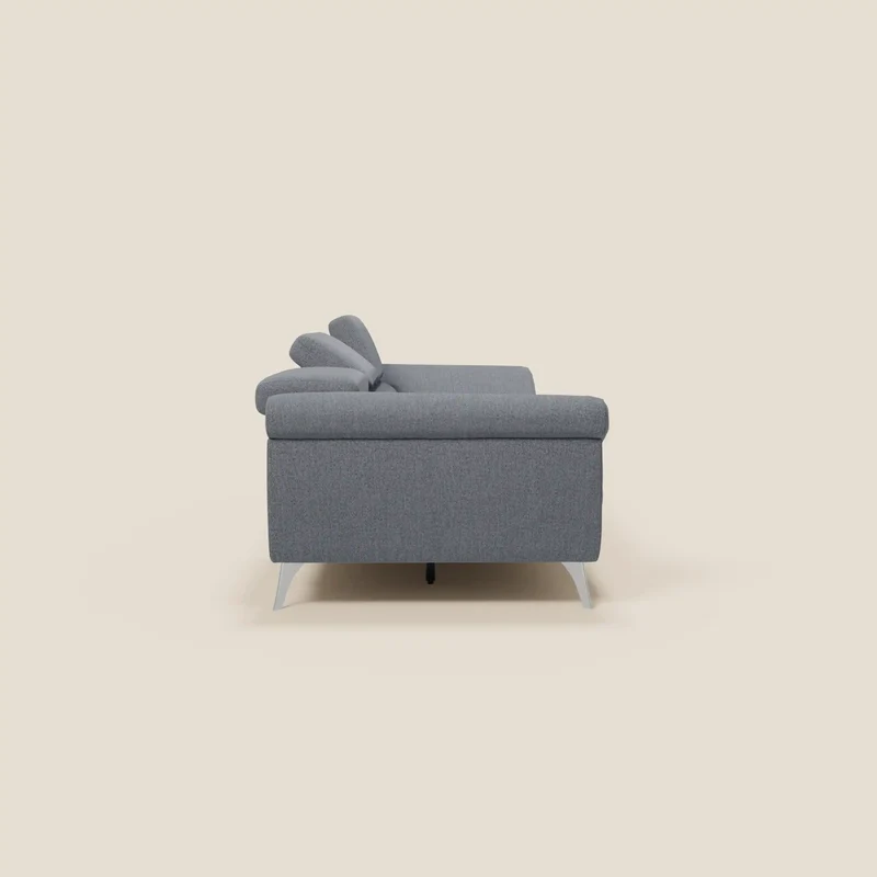 Donatello Canapé avec 3 assises extensibles accoudoirs avec coffre et têtières inclinables en tissu détachable T23 bleu graphite