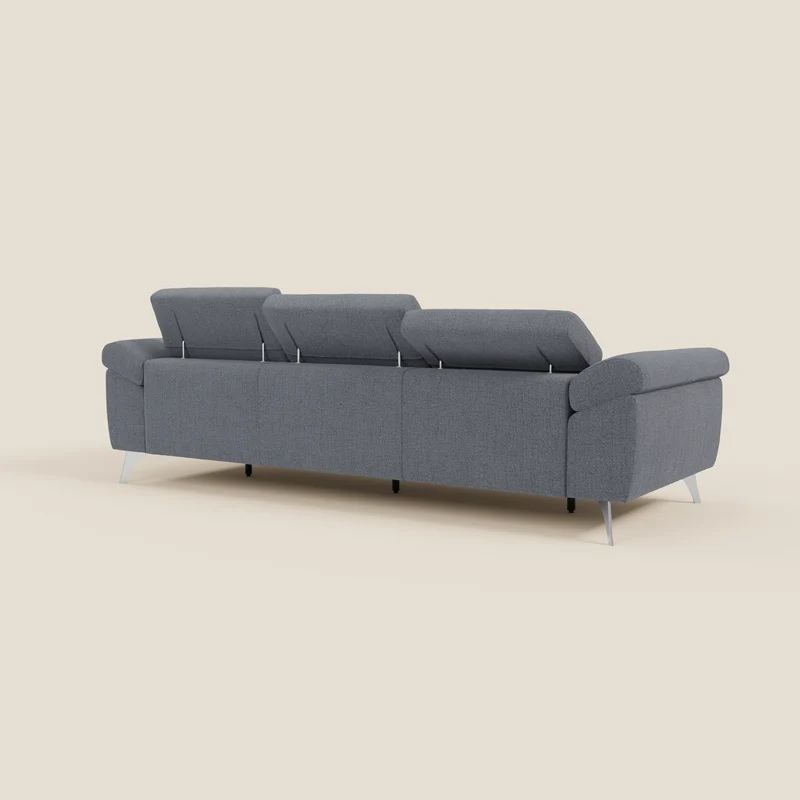 Donatello Canapé avec 3 assises extensibles accoudoirs avec coffre et têtières inclinables en tissu détachable T23 bleu graphite