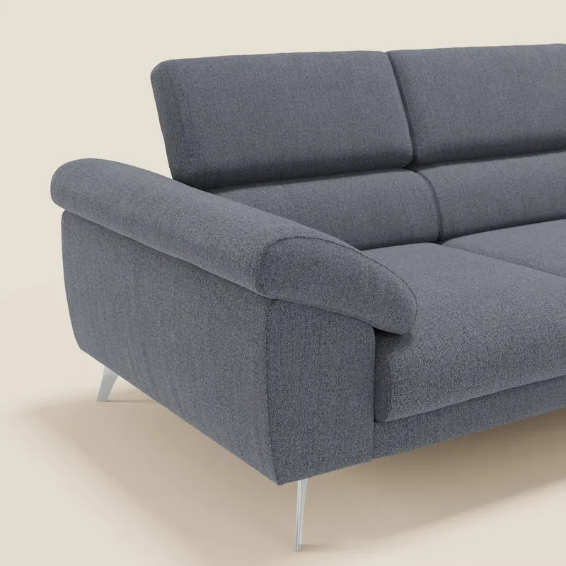 Donatello Canapé avec 3 assises extensibles accoudoirs avec coffre et têtières inclinables en tissu détachable T23 bleu graphite