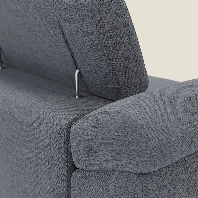 Donatello Canapé avec 3 assises extensibles accoudoirs avec coffre et têtières inclinables en tissu détachable T23 bleu graphite