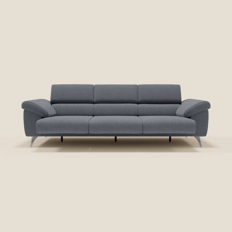 Donatello Canapé avec 3 assises extensibles accoudoirs avec coffre et têtières inclinables en tissu détachable T23 bleu graphite
