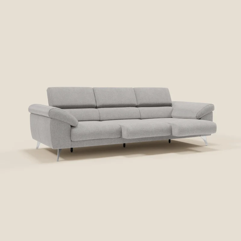 Donatello Canapé avec 3 assises extensibles accoudoirs avec coffre et têtières inclinables en tissu détachable T23 gris