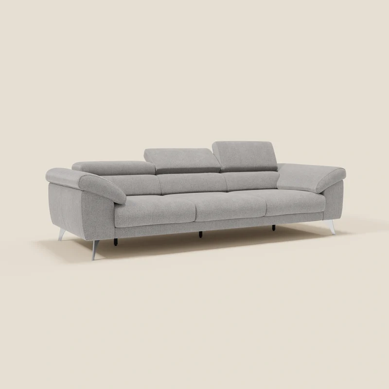 Donatello Canapé avec 3 assises extensibles accoudoirs avec coffre et têtières inclinables en tissu détachable T23 gris