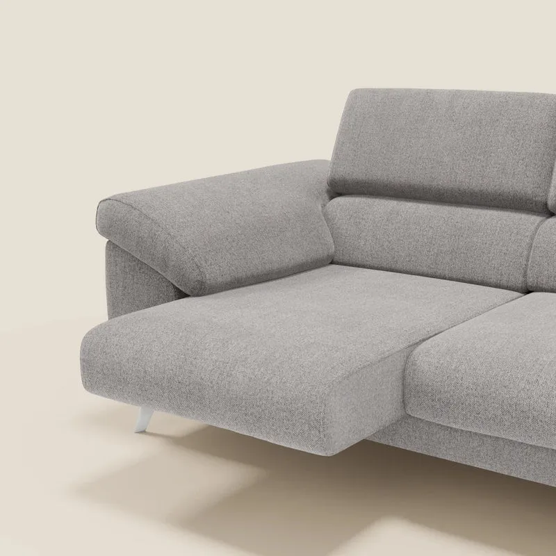 Donatello Canapé avec 3 assises extensibles accoudoirs avec coffre et têtières inclinables en tissu détachable T23 gris