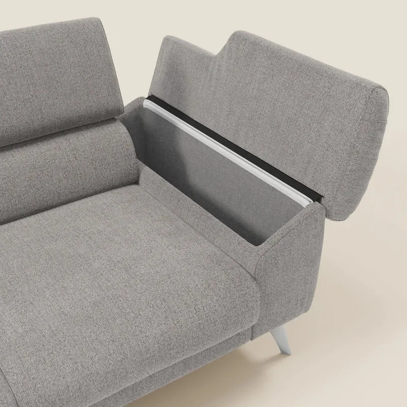 Donatello Canapé avec 3 assises extensibles accoudoirs avec coffre et têtières inclinables en tissu détachable T23 gris
