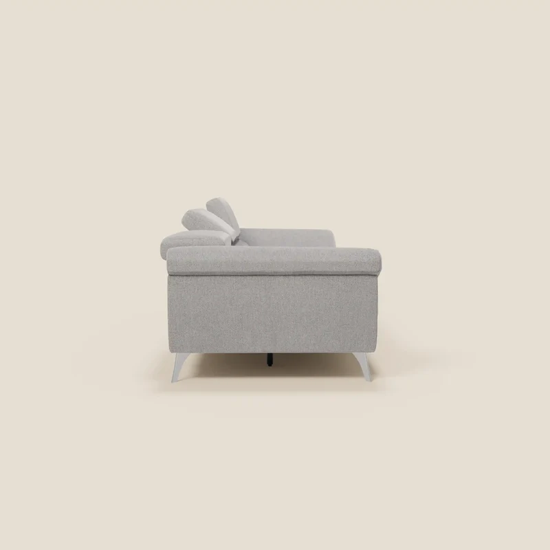 Donatello Canapé avec 3 assises extensibles accoudoirs avec coffre et têtières inclinables en tissu détachable T23 gris