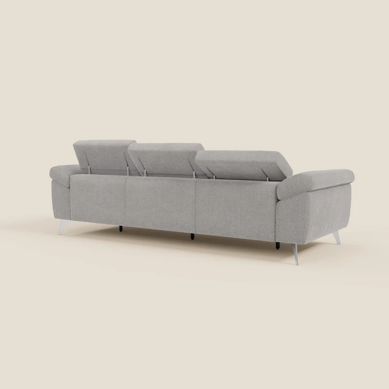 Donatello Canapé avec 3 assises extensibles accoudoirs avec coffre et têtières inclinables en tissu détachable T23 gris