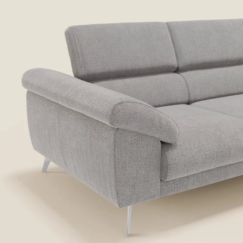 Donatello Canapé avec 3 assises extensibles accoudoirs avec coffre et têtières inclinables en tissu détachable T23 gris