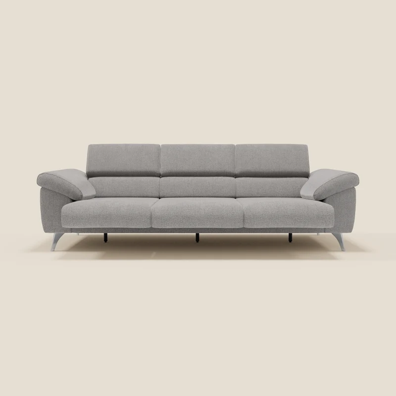 Donatello Canapé avec 3 assises extensibles accoudoirs avec coffre et têtières inclinables en tissu détachable T23 gris
