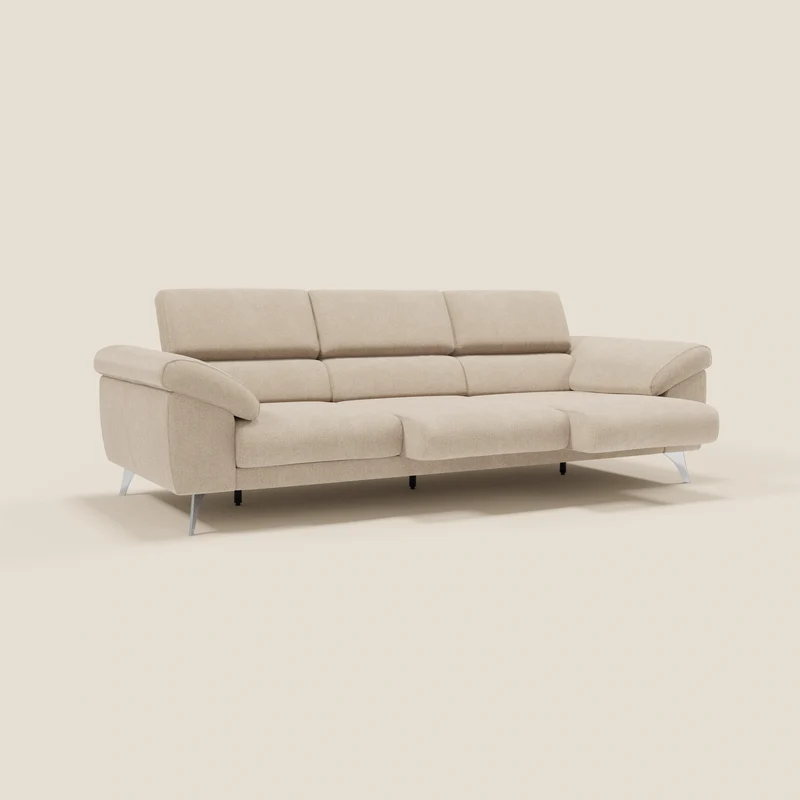 Donatello Canapé avec 3 assises extensibles accoudoirs avec coffre et têtières inclinables en tissu détachable T23 beige