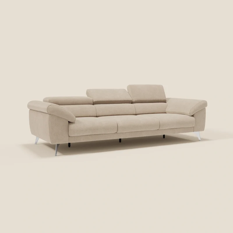 Donatello Canapé avec 3 assises extensibles accoudoirs avec coffre et têtières inclinables en tissu détachable T23 beige