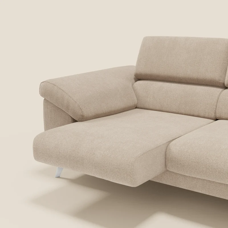 Donatello Canapé avec 3 assises extensibles accoudoirs avec coffre et têtières inclinables en tissu détachable T23 beige