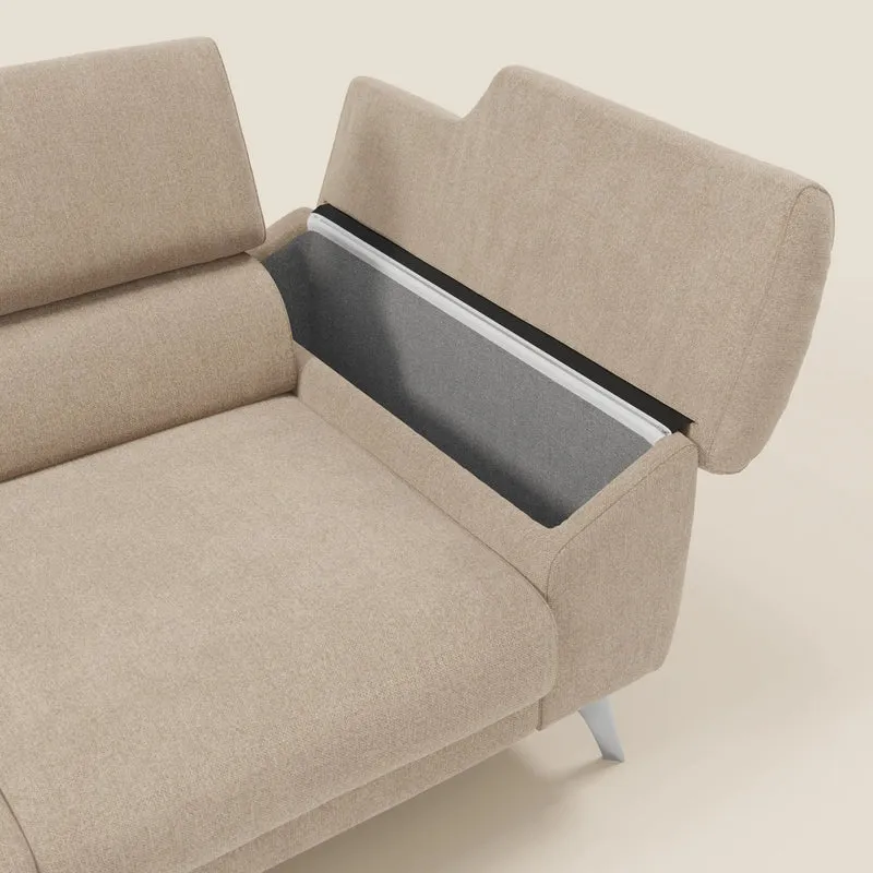 Donatello Canapé avec 3 assises extensibles accoudoirs avec coffre et têtières inclinables en tissu détachable T23 beige