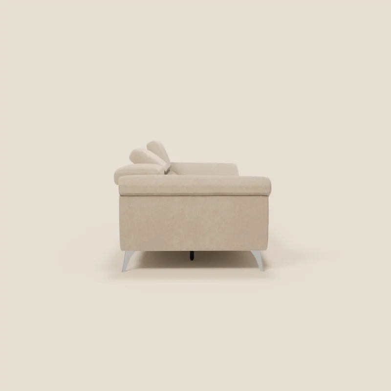 Donatello Canapé avec 3 assises extensibles accoudoirs avec coffre et têtières inclinables en tissu détachable T23 beige