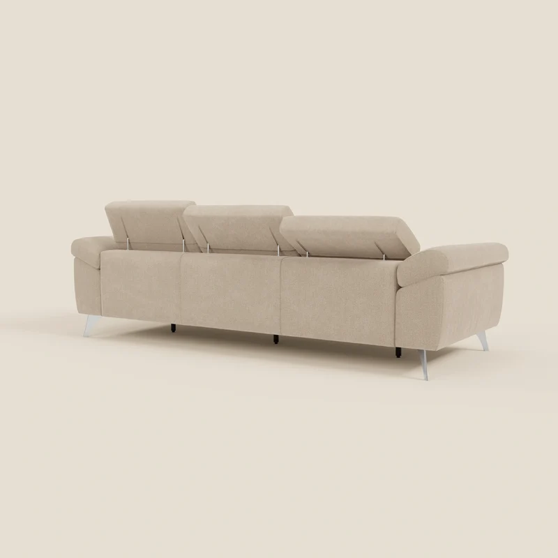 Donatello Canapé avec 3 assises extensibles accoudoirs avec coffre et têtières inclinables en tissu détachable T23 beige