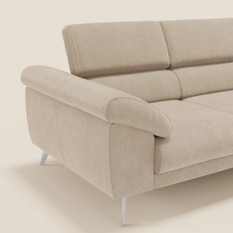 Donatello Canapé avec 3 assises extensibles accoudoirs avec coffre et têtières inclinables en tissu détachable T23 beige
