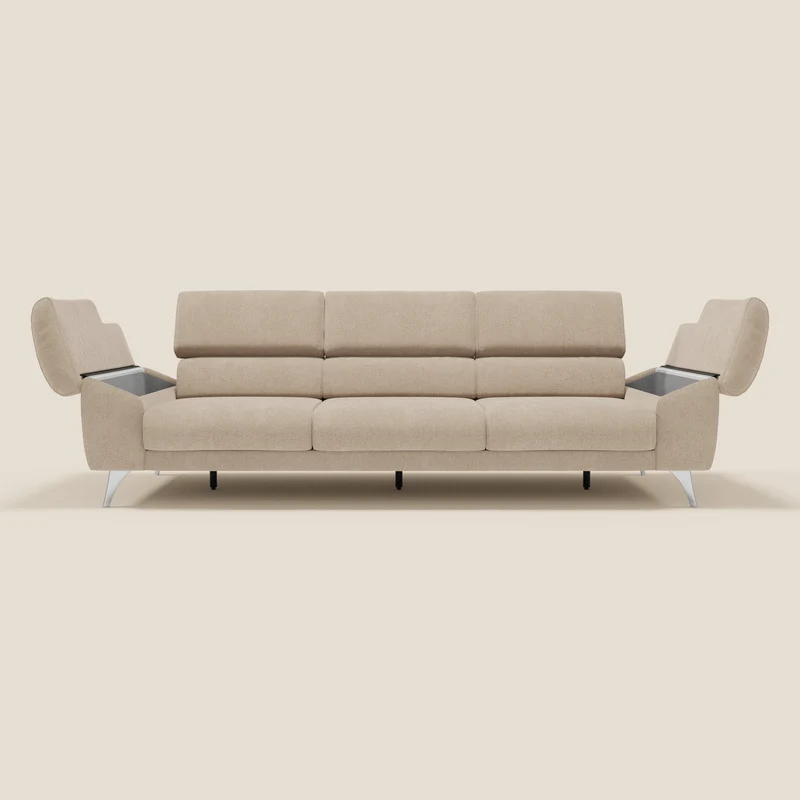 Donatello Canapé avec 3 assises extensibles accoudoirs avec coffre et têtières inclinables en tissu détachable T23 beige