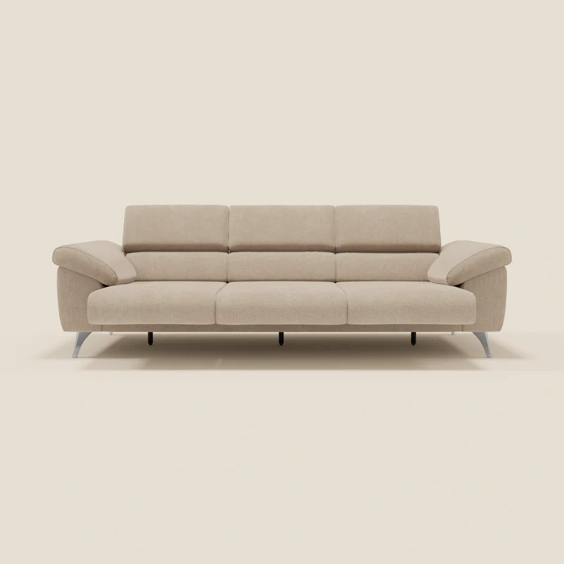 Donatello Canapé avec 3 assises extensibles accoudoirs avec coffre et têtières inclinables en tissu détachable T23 beige