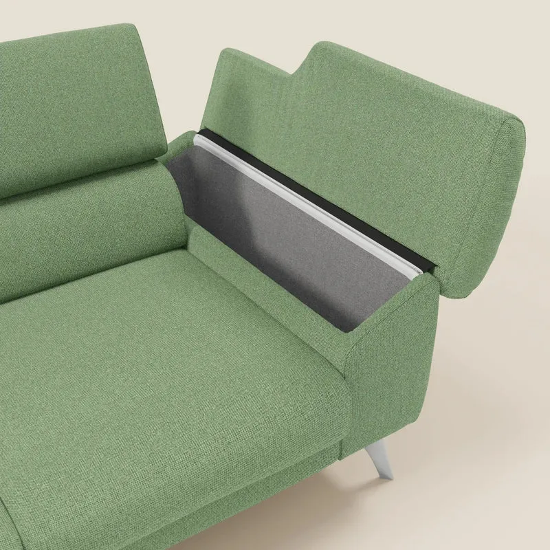 Donatello Canapé avec 3 assises extensibles accoudoirs avec coffre et têtières inclinables en tissu détachable T23 vert menthe