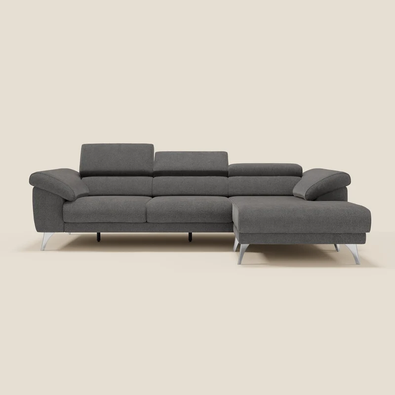 Donatello Canapé d'angle avec assises extensibles accoudoirs avec coffre et têtières en tissu détachable T23 anthracite