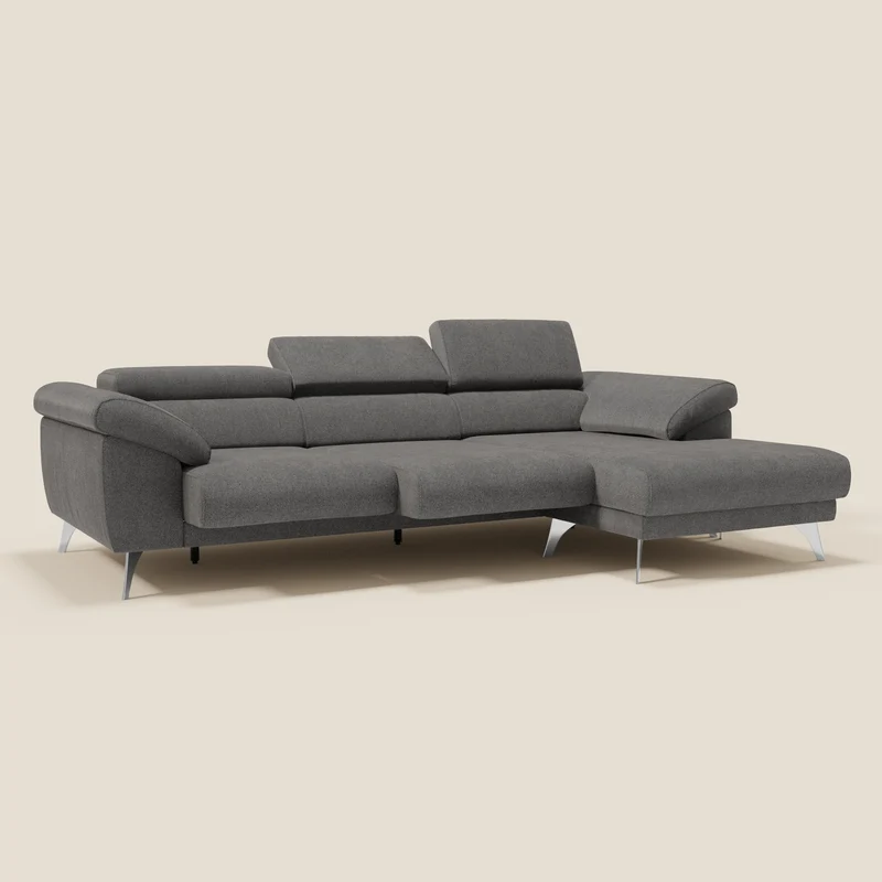 Donatello Canapé d'angle avec assises extensibles accoudoirs avec coffre et têtières en tissu détachable T23 anthracite